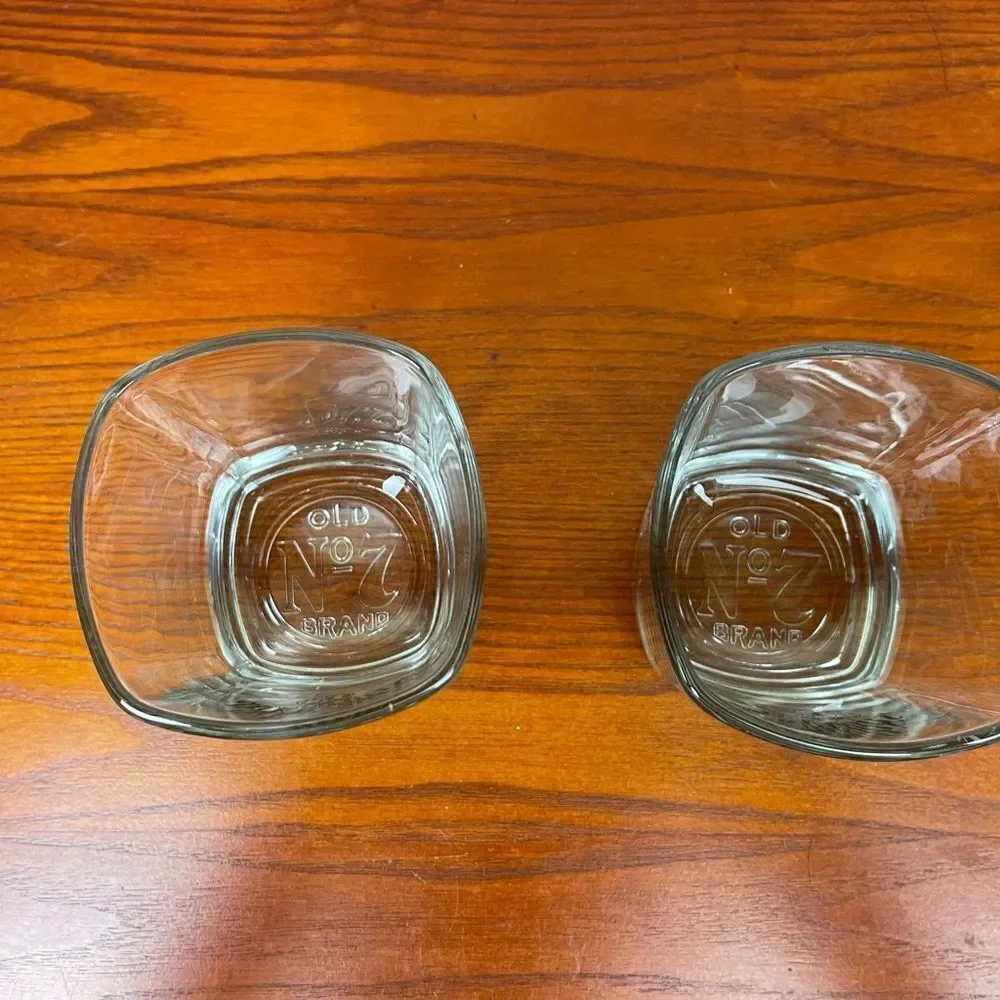 JACK DANIELS Whiskey SQUARE ROCKS Lowball Glasses Old No. 7 logo Set Of 2